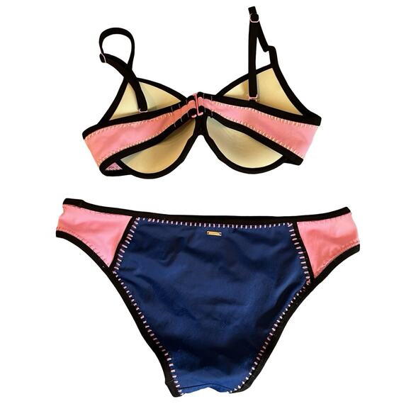 Victorias Secret Bombshell Bikini Set 36C Large Blue Pink Crochet Molded Staps - Picture 3 of 14